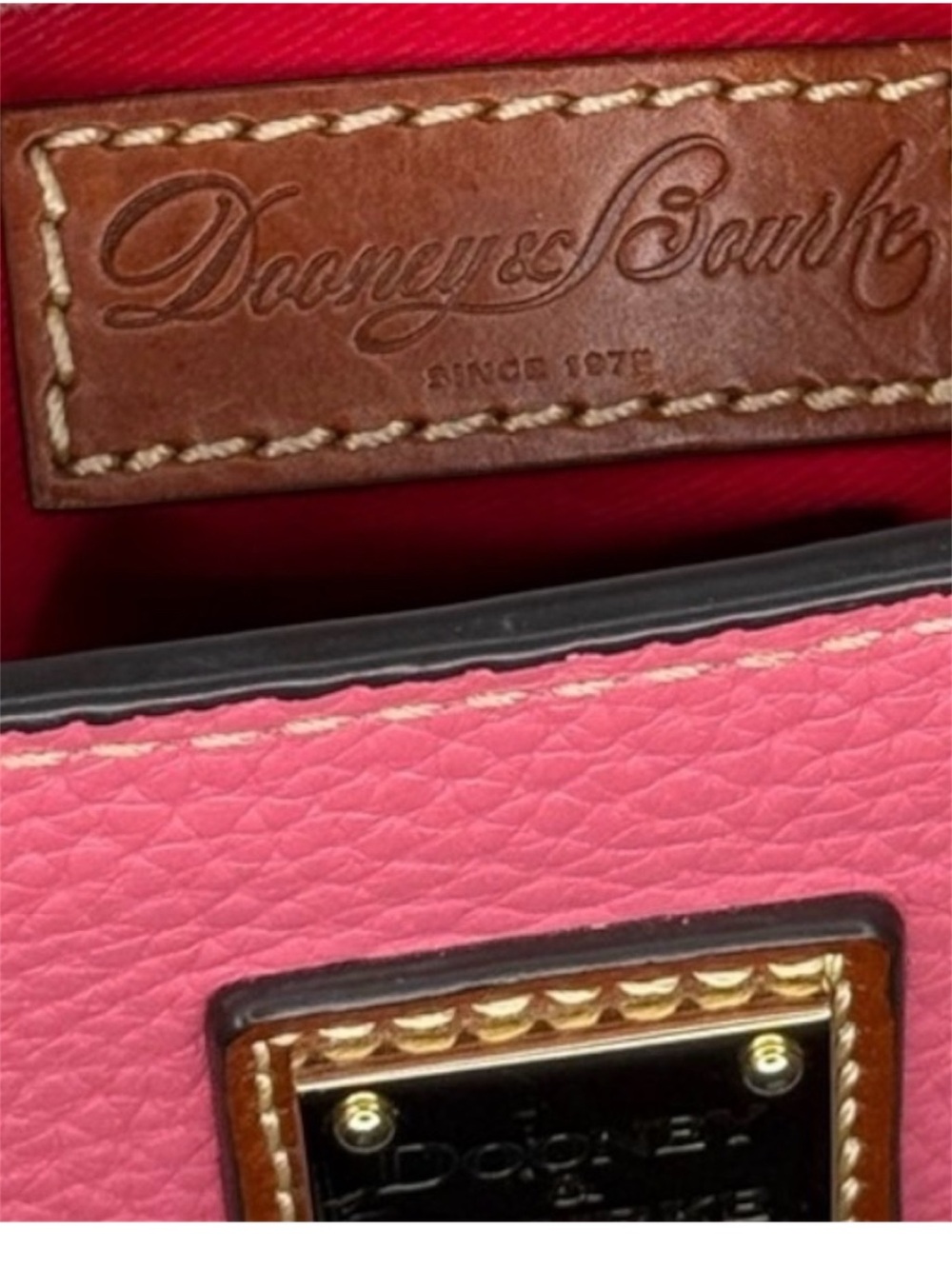 Dooney & Bourke Pink Pebble Leather Tote with Brown Straps and Logo Plaque - Picture 9 of 14